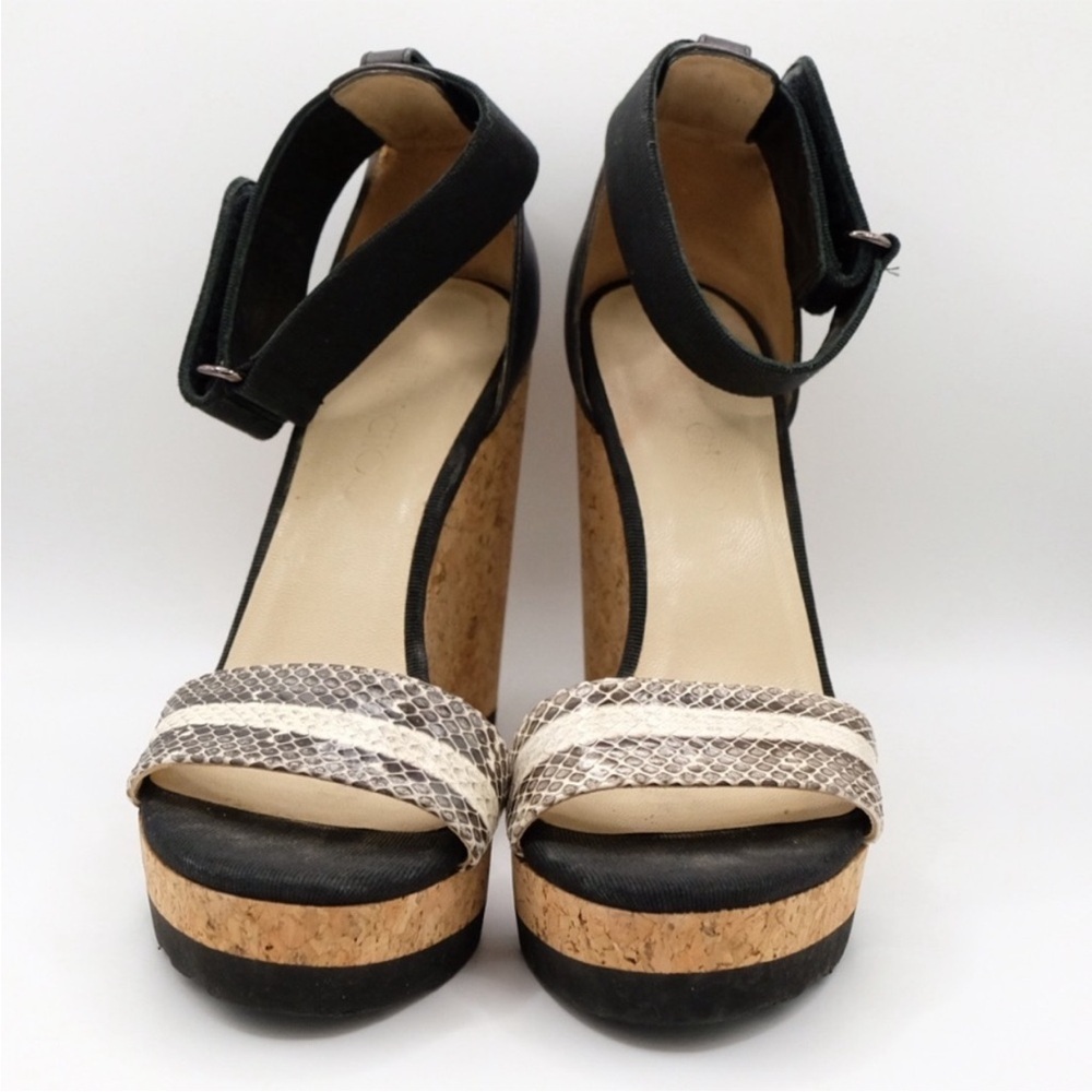Jimmy Choo Neston Snake Cork Wedge Sandals Black 38.5